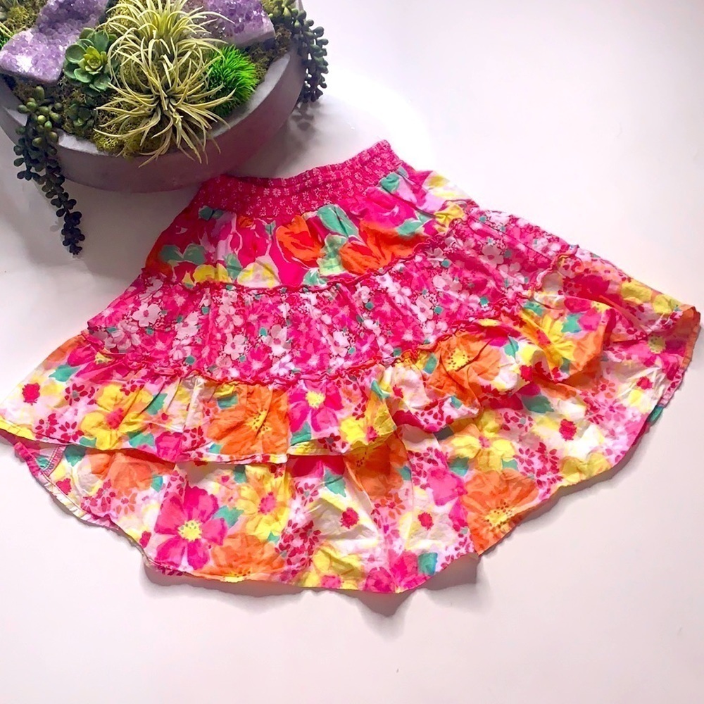1989 Place High Low Bold pink Floral Tier Layer Skirt size 4 girls